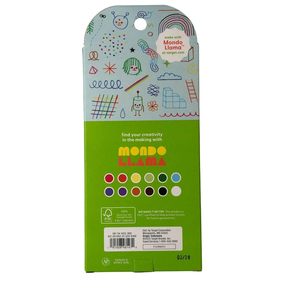 Mondo Llama Colored Pencils 12 Count Pre Sharpened Non Toxic Box New